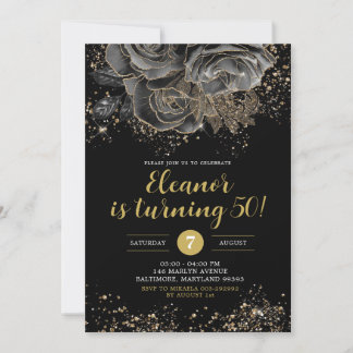 Eleganter Goldene Blütenweibchen jeden Geburtstag Einladung