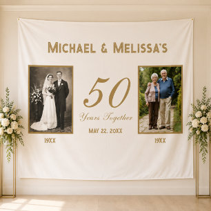 Eleganter Goldener 50. Hochzeitstag Foto Hintergru Wandteppich