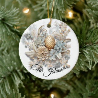 Eleganter Goldener Acorn mit Blumen - Custom Keramik Ornament
