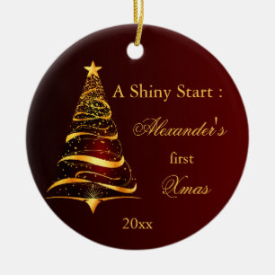 Eleganter goldener Baum Baby erstes Weihnachten Keramik Ornament