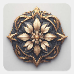Eleganter goldener Blumenornament Quadratischer Aufkleber