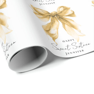 Eleganter goldener Bogen Coquette Schrift Süße 16- Geschenkpapier