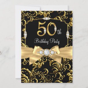 Eleganter goldener Bogen schwarzer Diamant 50. Geb Einladung