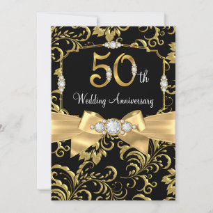 Eleganter goldener Bogen schwarzer Diamant 50. Hoc Einladung