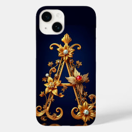 Eleganter Goldener Buchstabe A mit Verziertem Blum Case-Mate iPhone 14 Hülle