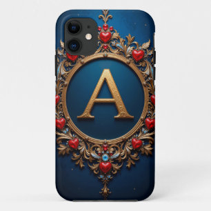 Eleganter goldener Buchstabe A, umgeben von Herzen Case-Mate iPhone Hülle