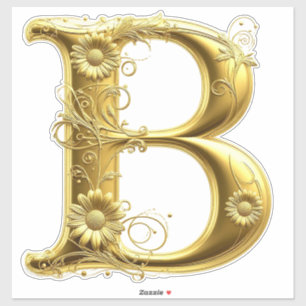 Eleganter goldener Buchstabe B mit Blumendesign Aufkleber