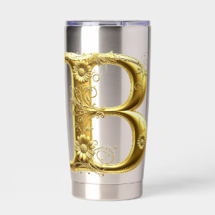 Eleganter goldener Buchstabe B mit Blumendesign Thermobecher