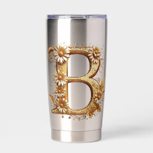 Eleganter goldener Buchstabe B mit Blumendesign Thermobecher