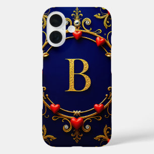 Eleganter goldener Buchstabe B umgeben von Herzen iPhone 16 Hülle