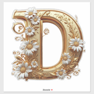 Eleganter goldener Buchstabe D mit floralem Design Aufkleber
