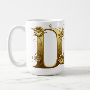 Eleganter goldener Buchstabe D mit floralem Design Kaffeetasse
