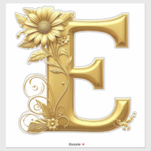 Eleganter goldener Buchstabe E mit floralem Design Aufkleber