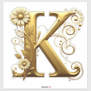 Eleganter goldener Buchstabe K mit floralen Verzie Aufkleber