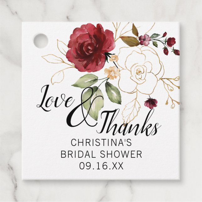 Eleganter goldener Burgund-Brautparty-Geschmack Geschenkanhänger (Vorderseite)