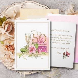 Eleganter goldener Champagner zum 50. Hochzeitstag Karte