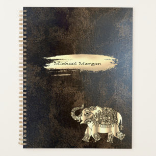 Eleganter Goldener Elefant,Pinselstrich,Leder Opti Planer