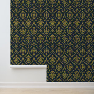 Eleganter goldener floraler Damast Tapete