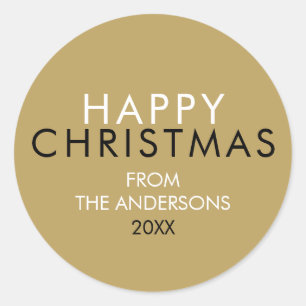 Eleganter Goldener Frohe Weihnachten Familienname Runder Aufkleber