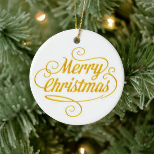 Eleganter Goldener Frohe Weihnachten Text Schmuck Keramik Ornament