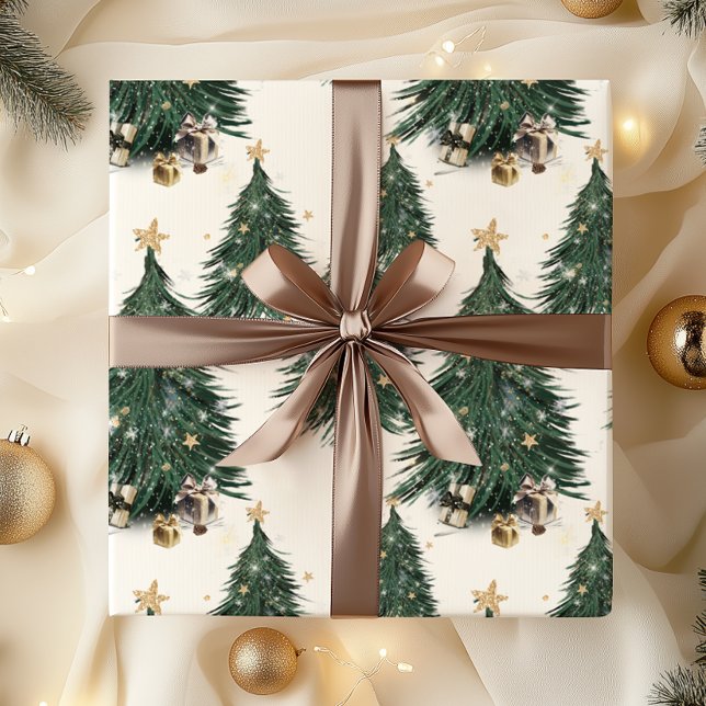 Eleganter goldener funkelnder Weihnachtsbaum Geschenkpapier (Von Creator hochgeladen)