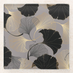Eleganter goldener Ginkgo, Vintager Hintergrund. Glasuntersetzer