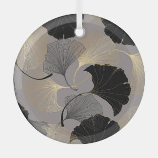 Eleganter goldener Ginkgo, Vintager Hintergrund. Ornament Aus Glas