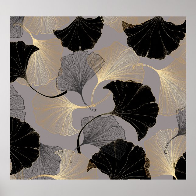 Eleganter goldener Ginkgo, Vintager Hintergrund. Poster (Vorne)