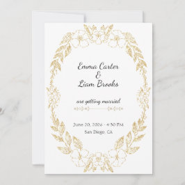 Eleganter goldener Glitter-Blumenkranz Hochzeit Einladung