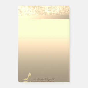 Eleganter goldener Glitter-Hochhackenschuh - Perso Post-it Klebezettel