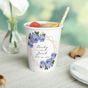 Eleganter Goldener Glitzer Geometric Blue Floral W Pappbecher