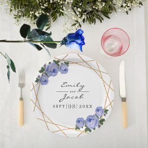 Eleganter Goldener Glitzer Geometric Blue Floral W Pappteller
