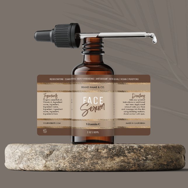 Eleganter goldener Glitzer Neutral Beige Kosmetisc (Elegant gold glitter and beige cosmetic bottle wrap around label design)