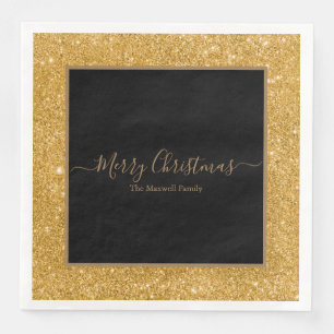 Eleganter goldener Glitzer Schwarz Frohe Weihnacht Serviette