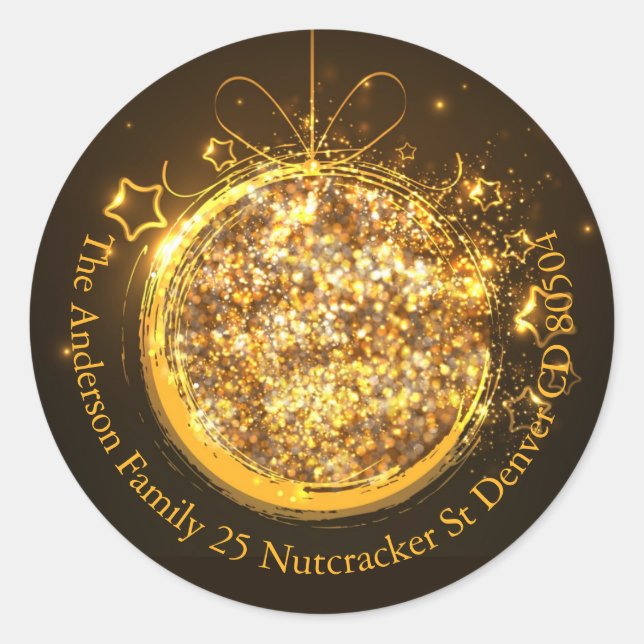 Eleganter goldener Glitzer Weihnachtskugel Runder Aufkleber (Vorderseite)