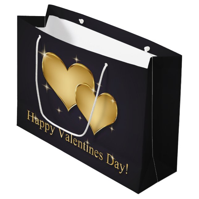 Eleganter goldener Herz-Name - Valentinstag Große Geschenktüte (Vorderseite Schrägansicht)
