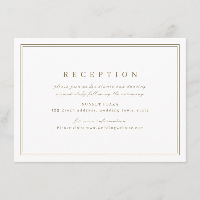 Eleganter goldener Hochzeitsempfang Begleitkarte (Vorderseite)