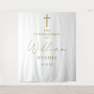 Eleganter goldener Konfirmations-Fotohintergrund Wandteppich