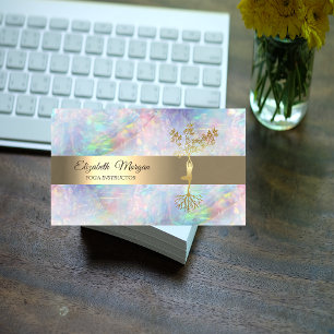 Eleganter Goldener Lotus Yoga Baum Opal Visitenkarte