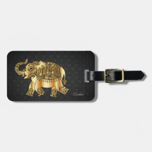 Eleganter goldener Paisley-Elefant, Damast-Persona Gepäckanhänger