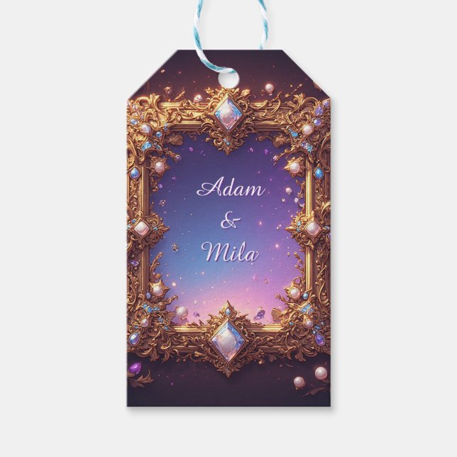 Eleganter Goldener Rahmen mit Perlen Geschenkanhänger (Vorderseite)
