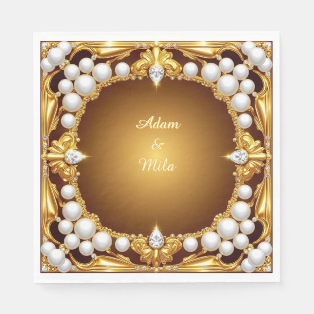 Eleganter Goldener Rahmen mit Perlen Serviette (Vorderseite)