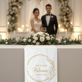 Eleganter goldener Schrift Blumen Hochzeitstischlä Wandteppich