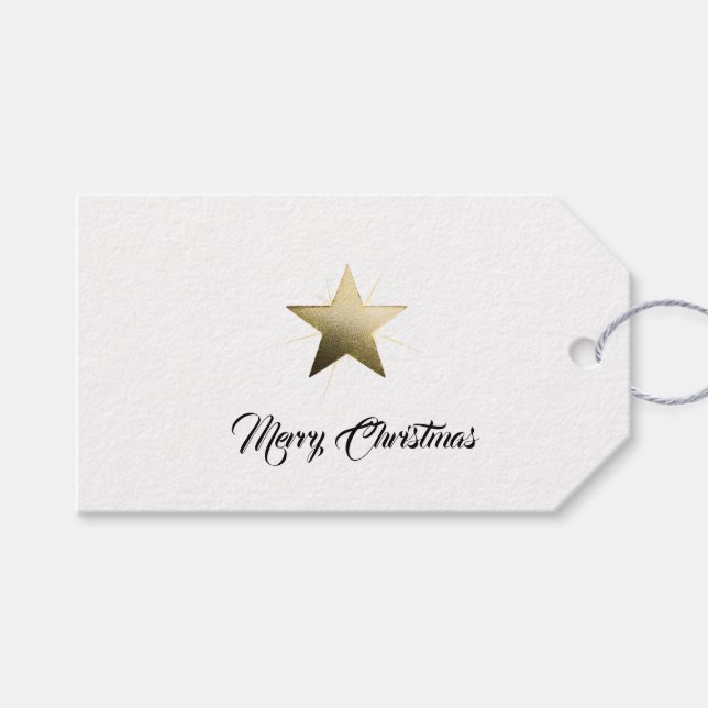 Eleganter Goldener Stern mit Minimalistischem Glan Geschenkanhänger (Vorderseite (Horizontal))