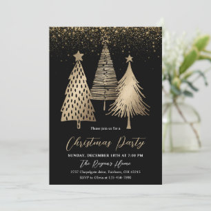 Eleganter Goldener Tree Glitzer Schnee Einladung
