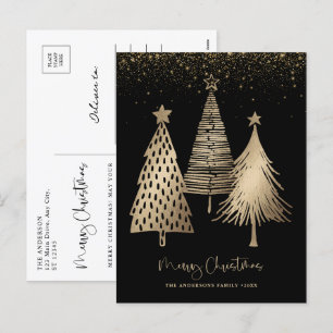 Eleganter Goldener Tree Glitzer Schnee Feiertagspostkarte