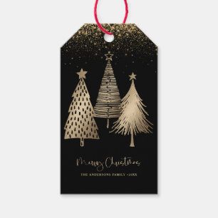 Eleganter Goldener Tree Glitzer Schnee Geschenkanhänger