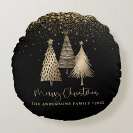 Eleganter Goldener Tree Glitzer Schnee Rundes Kissen