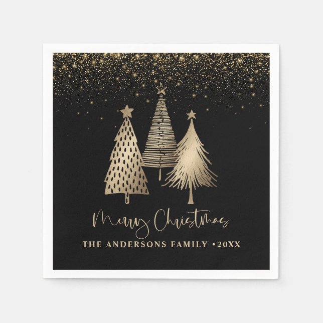 Eleganter Goldener Tree Glitzer Schnee Serviette (Vorderseite)