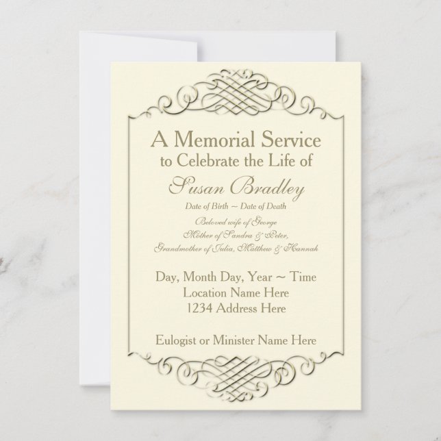 Eleganter Goldener Vintager Rahmen mit 2 Gedenkstä Einladung (Vorderseite)